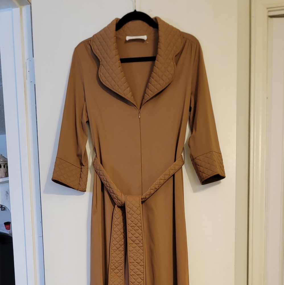 Vintage Gossard Loungewear Brown Full Length Front Zip Robe Sz M